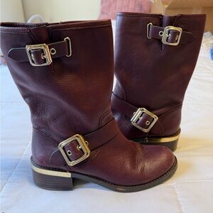 NWOT- vince Camuto Burgundy Leather Ankle Boots with Buckles. 6.5
